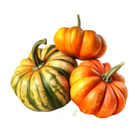 Pumpkin. Realistic close-up illustration of fresh vegetable, isolated on white background. AI generativeの素材