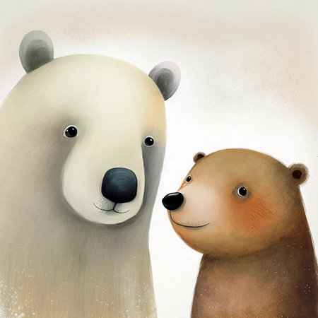 Polar bear and polar bear. Watercolor painting. Cartoon illustration for children's book. AI generativeの素材