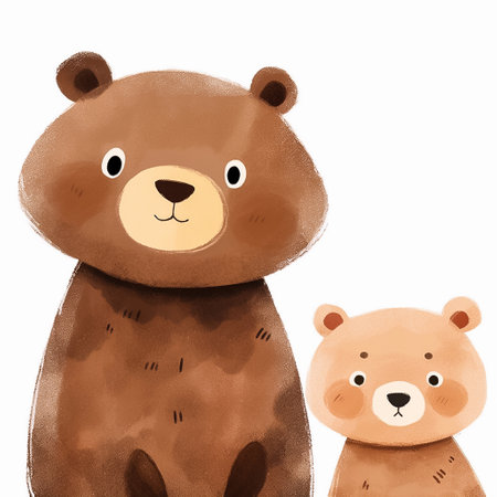Cartoon mother bear with her child. Portrait on white background. Watercolor illustration for children's book. AI generativeの素材