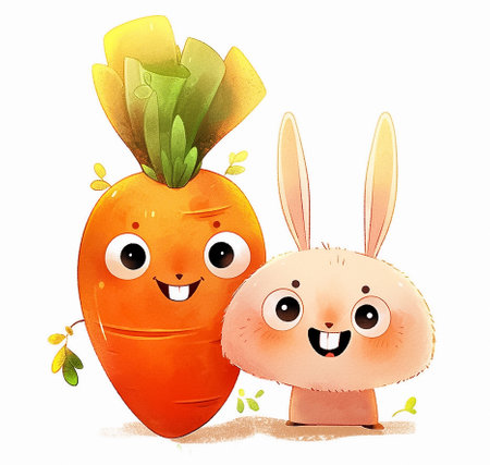 Funny bunny and carrot. Cute cartoon characters. AI generativeの素材