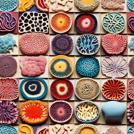 Seamless pattern of colorful abstract whimsical seashells. Textile fabric design, ornament for gift wrap. AI generativeの素材