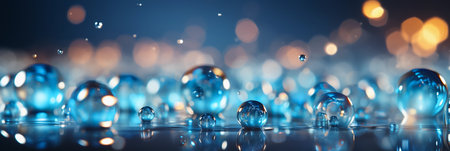 Abstract background for website header of blue water drops with reflection on the water surface. AI generativeの素材