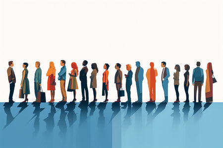 Group of business people standing in a row. Silhouettes of people in the queue. AI generativeの素材