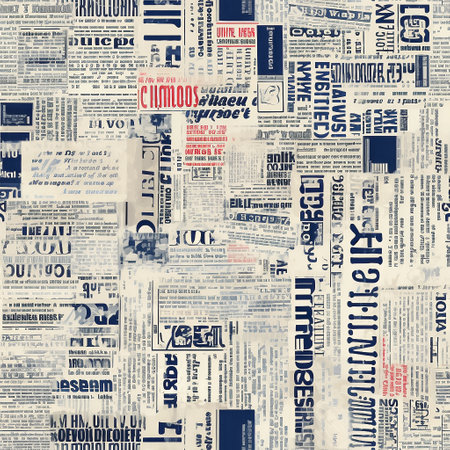 Seamless pattern with newspaper collage. Vintage newspapers, red and blue colors. AI generativeの素材