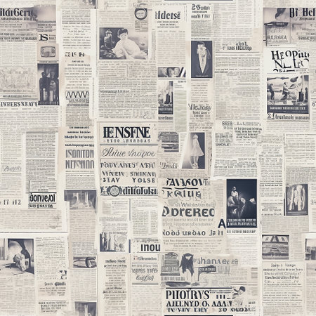 Seamless pattern of newspapers with headlines and inscriptions in black and white. AI generativeの素材