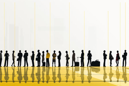 Silhouettes of business people in the queue. People in a row. AI generativeの素材