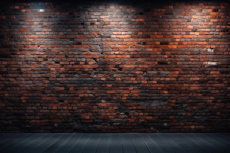 Red brick wall background and grey floor, loft style. AI generativeの素材