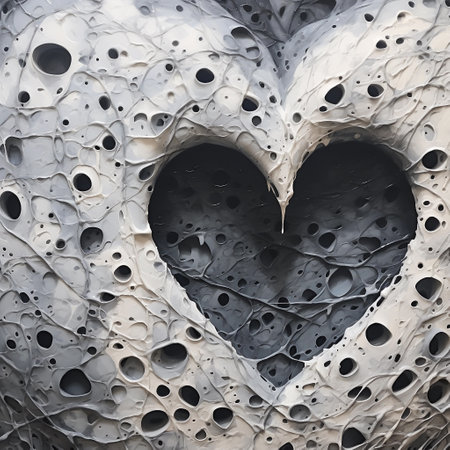 Heart abstract artwork, whimsical art in white and grey colors. AI generativeの素材