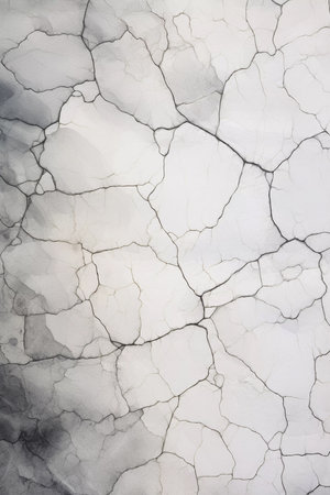 Close-up of cracked and broken soil or land at the field. Semi abstract earth texture. Vertical printable black and white poster. Generative AIの素材