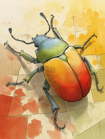 Vibrant Beetle Art. Nature Drawing.の写真素材