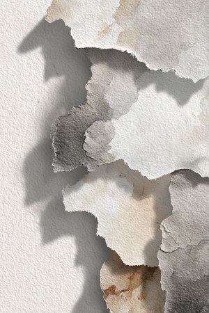 Ripped Watercolor Collage. Beige Grey Texture.の素材