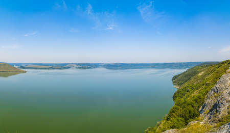 Panoramic view of the fjords and the bay of Bakota from a height. Bakota, Ukraineの写真素材