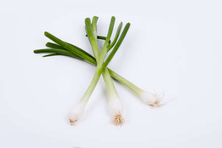 Spring onions isolated on a white backgroundの写真素材