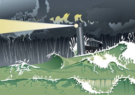 Hurricane in night seaのイラスト素材