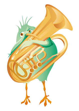 green bird playing hornのイラスト素材