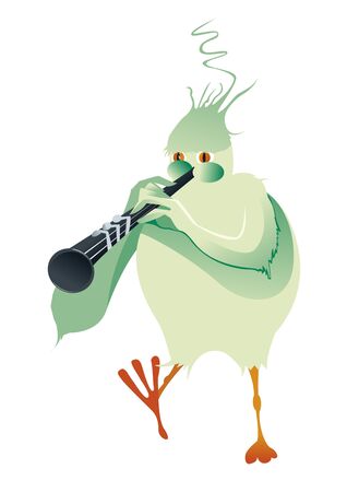 green bird playing clarinetのイラスト素材
