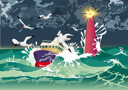 boat in dark hurricaneのイラスト素材