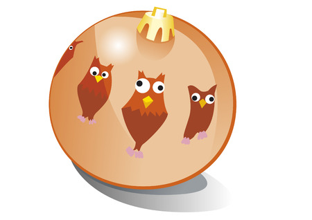 christmas ball with owlsのイラスト素材