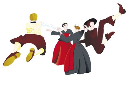 A band of french Foklore danceのイラスト素材