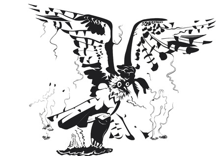 Osprey in black and white in waterのイラスト素材