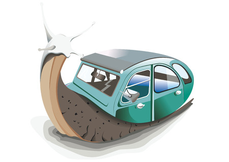 Green snail with french carのイラスト素材