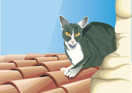 Animal on the roof.のイラスト素材