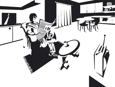 A man in his home is reading.のイラスト素材