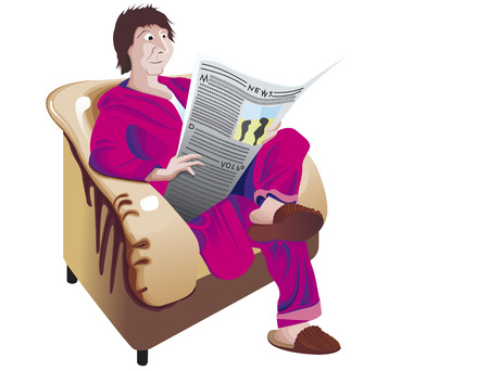 Man is reading alone newspaperのイラスト素材