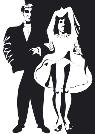 Couple in wedding attire in black and white styleのイラスト素材