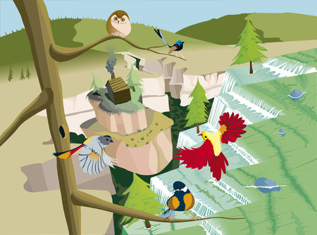 Waterfall in landscapeのイラスト素材