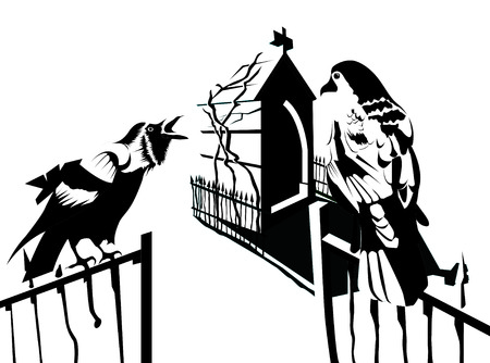 two crows in black and whiteのイラスト素材