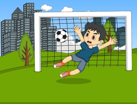 Kids playing soccer in the park cartoonのイラスト素材