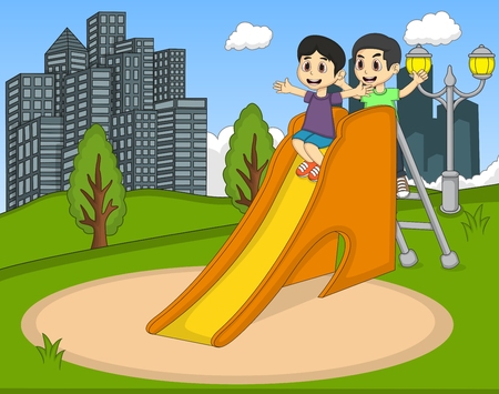 Children playing slide at the parkのイラスト素材