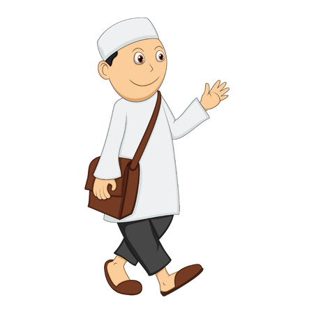 Muslim man walk, smile and wave his handのイラスト素材