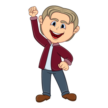 Boy raised his hand cartoonのイラスト素材