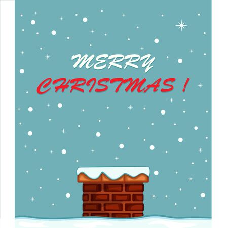 Merry Christmas card chimney, blinking white star and soft blue background in full color illustration.のイラスト素材
