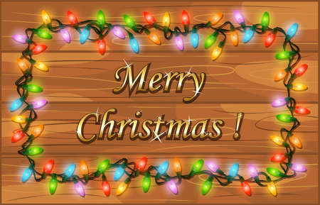 Merry Christmas on wood backgroundのイラスト素材