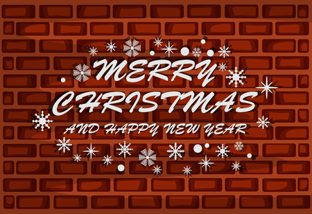 Merry Christmas and happy new year with red brick backgroundのイラスト素材