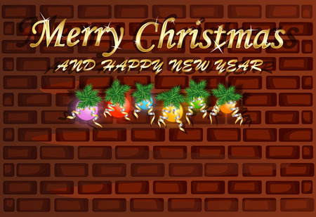 Merry Christmas and happy new year with red brick backgroundのイラスト素材