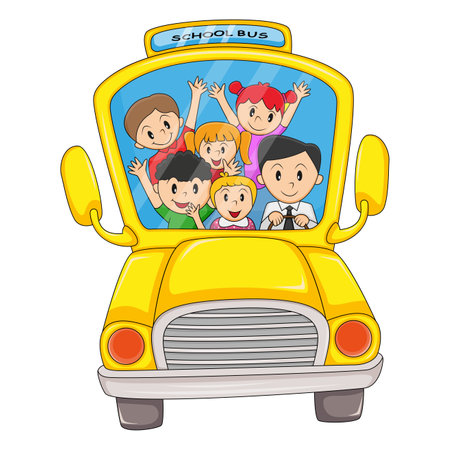 school bus cartoon vector illustrationのイラスト素材