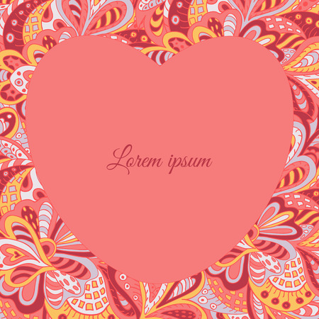floral doodle ethnic pattern heart frame rosy for inscriptions, photo. Cards, labels, packagingのイラスト素材