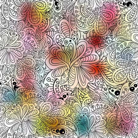 Doodle floral seamless pattern coloredのイラスト素材