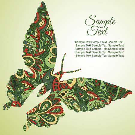 Doodle butterfly. Zentangl drawing. Holiday card. Tenderness of spring. Green tonesのイラスト素材