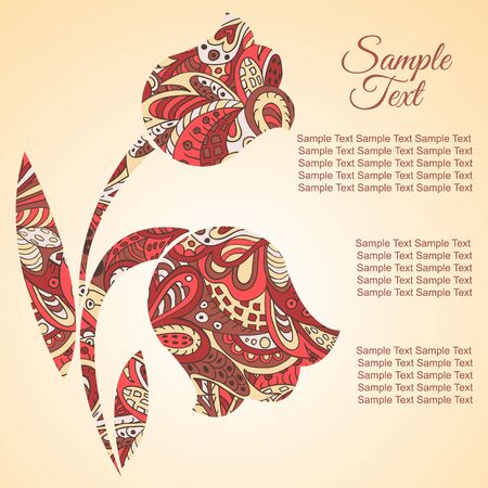 Doodle flower. Tulips. Zentangl drawing. Holiday card. Rosy and brown colorsのイラスト素材