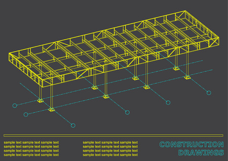 Construction drawings. 3D metal construction. Cover, background for inscriptionsのイラスト素材