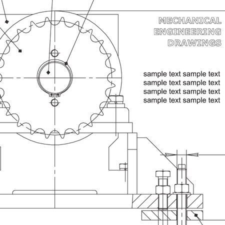 Mechanical engineering drawings on white background. Vector Inscriptionのイラスト素材