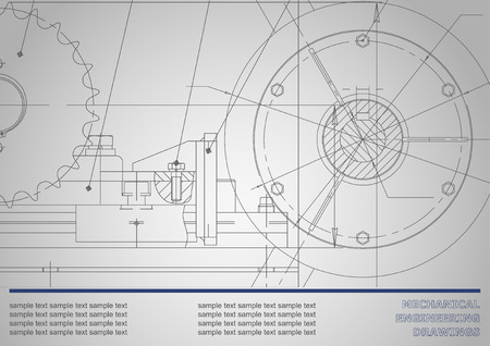 Vector drawing. Mechanical drawings on a dark gray background. Engineering illustration. Corporate Identityのイラスト素材
