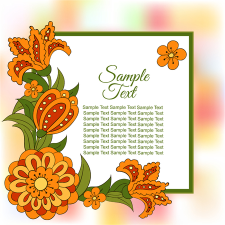 Summer postcard, cover, bright background for inscriptions. Summer. Pattern in green and orange. Colourful summer. Sample textのイラスト素材