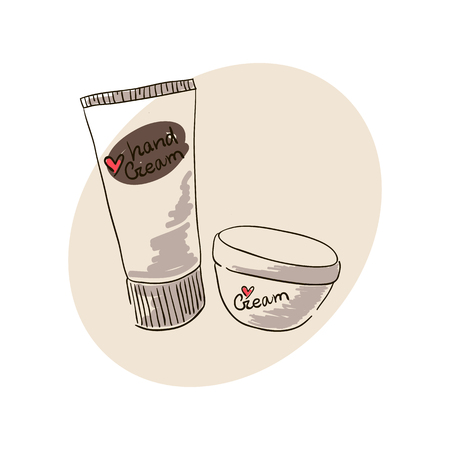 Doodle image of a hand cream for body skin care cream. Doodle drawing. Hand drawingのイラスト素材