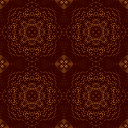 Seamless coloring Mandala pattern. Seamless ornament for your creativity. Brownのイラスト素材